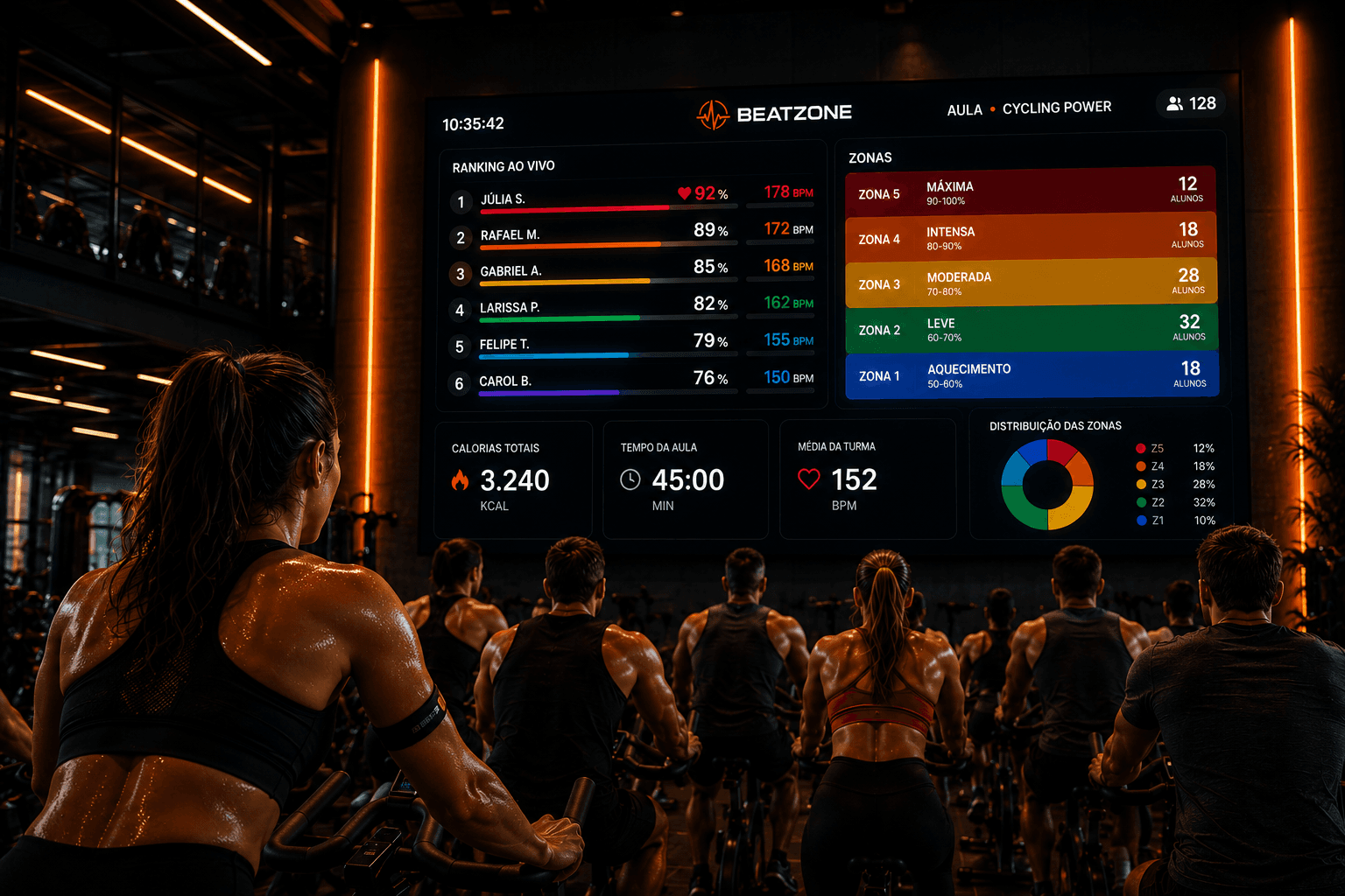 BeatZone em uma academia com ranking ao vivo